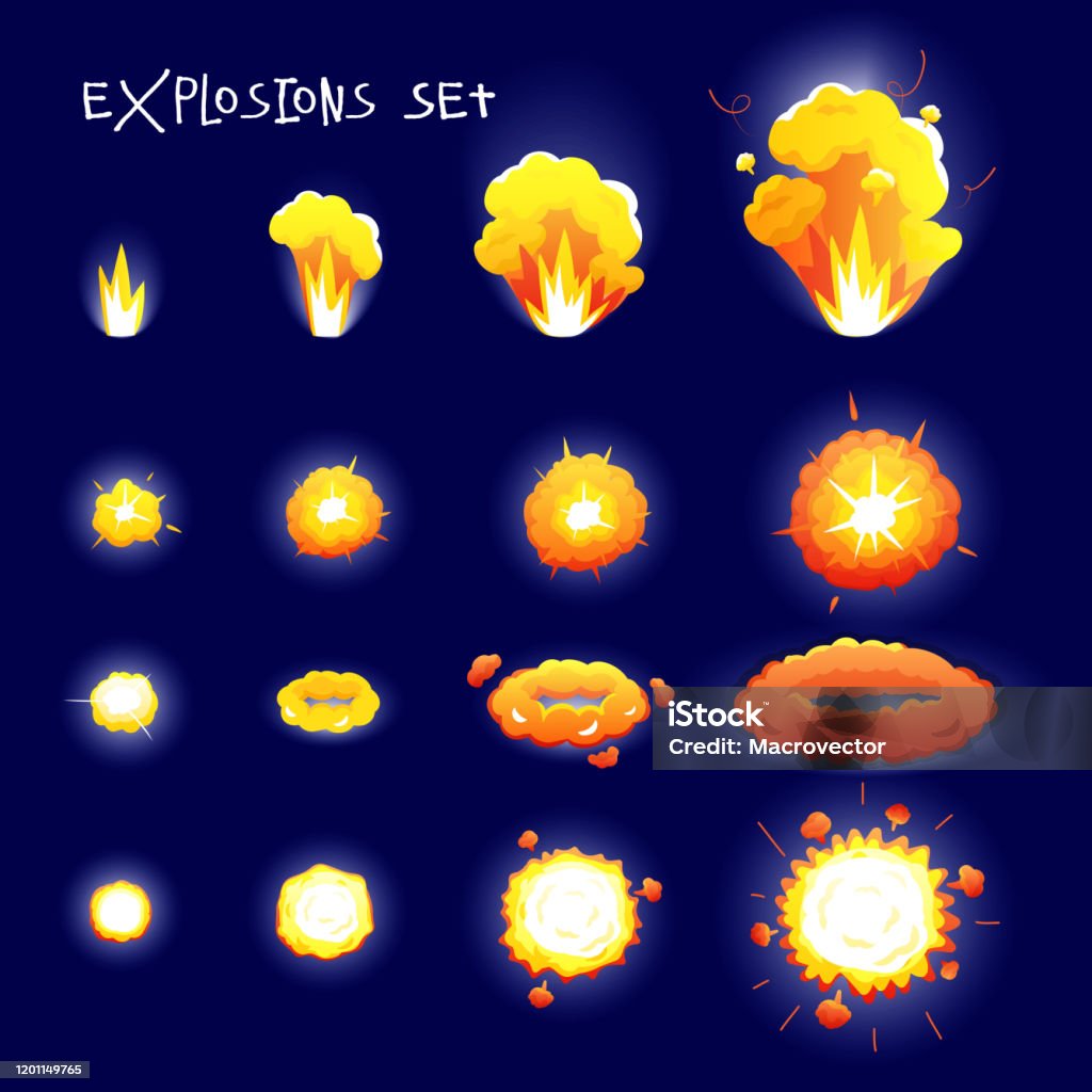 Explosion Risk Cartoon Cartoon Explosion Set Stock Illustration - Download Image Now ...