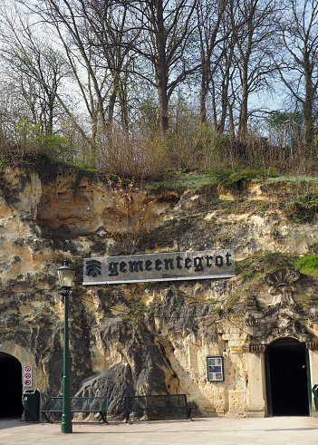 Valkenburg, Netherlands - April, 6, 2019: Cave in a marlstone environment, Valkenburg, the Netherlands