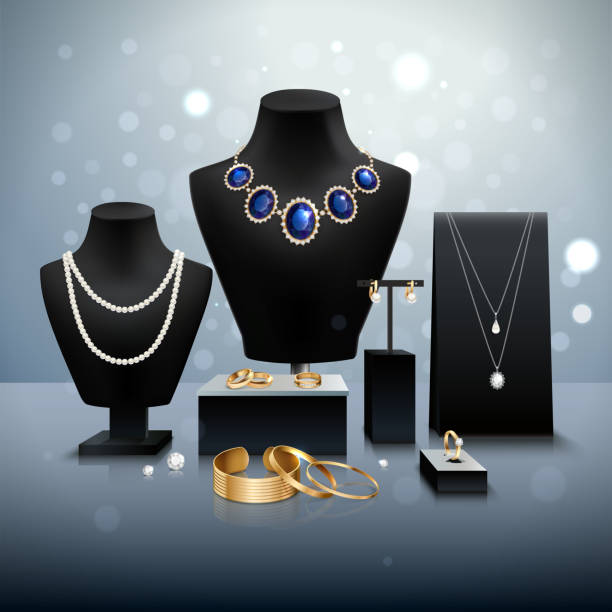 illustrazioni stock, clip art, cartoni animati e icone di tendenza di gioielli realistici - necklace gold bracelet jewelry