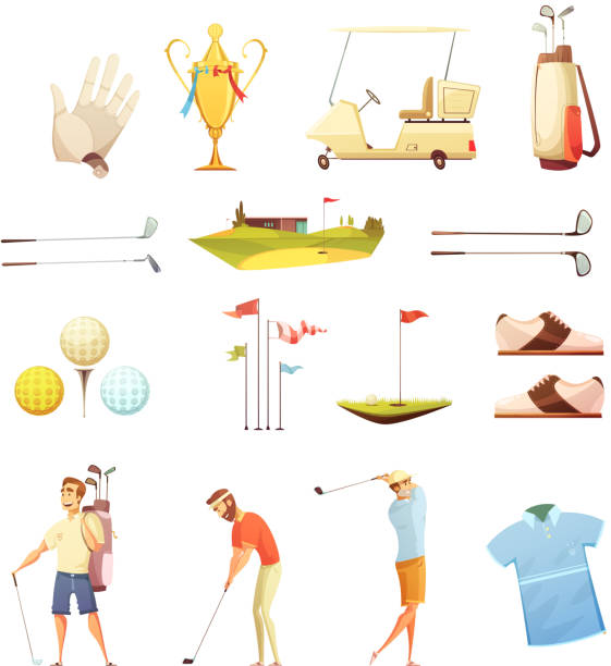 ilustrações de stock, clip art, desenhos animados e ícones de golf set retro cartoon - clothes iron 1970s