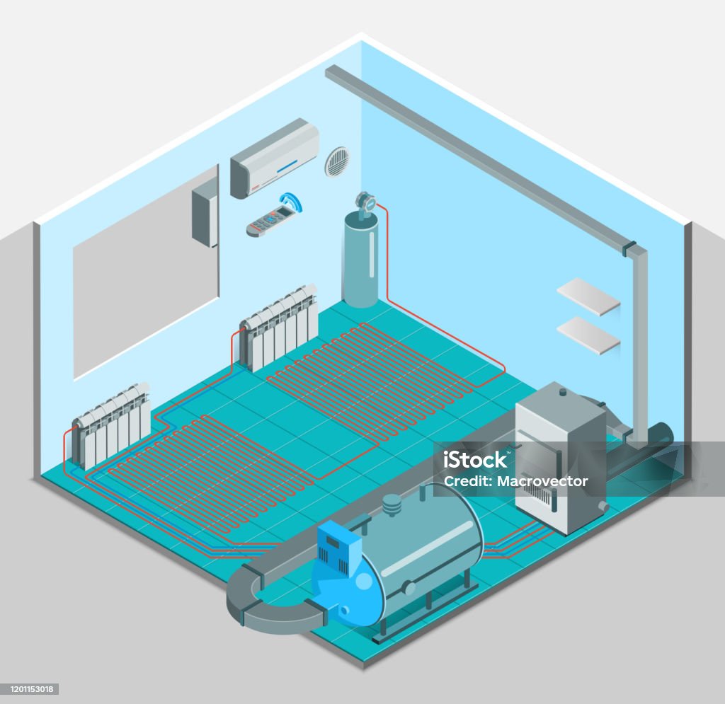 Heating Isometric Heating Cooling System Interior Isometric Stock Illustration - Download ...