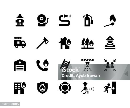 istock Firefighter Glyph Icons 1201153085