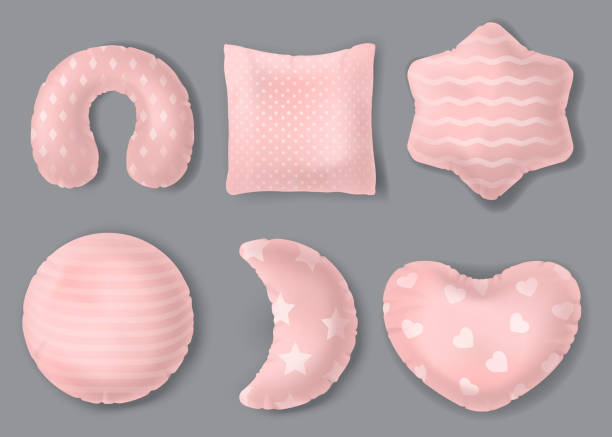 ilustraciones, imágenes clip art, dibujos animados e iconos de stock de almohadas diferentes formas establecidas aisladas en blanco - heart shape pillow cushion textile
