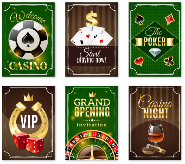 casino-karten poster banner gesetzt - metallböcke stock-grafiken, -clipart, -cartoons und -symbole