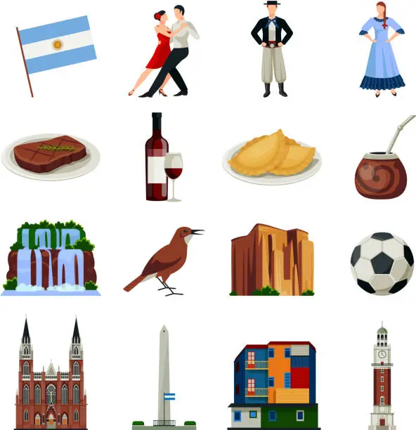 Vector illustration of argentina icons flat