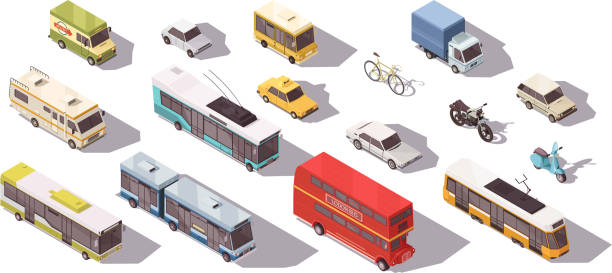 ilustraciones, imágenes clip art, dibujos animados e iconos de stock de transporte isométrico - isometric truck traffic semi truck