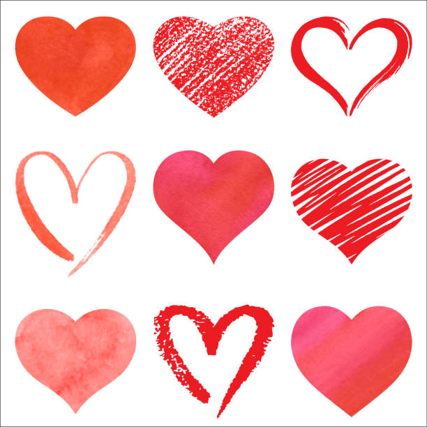 набор векторных сердец - valentines day love vector illustration and painting stock illustrations