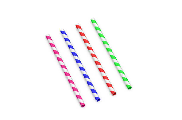 istock Colorful paper straw mock up template on isolated white background, 3d illustration 1201155006