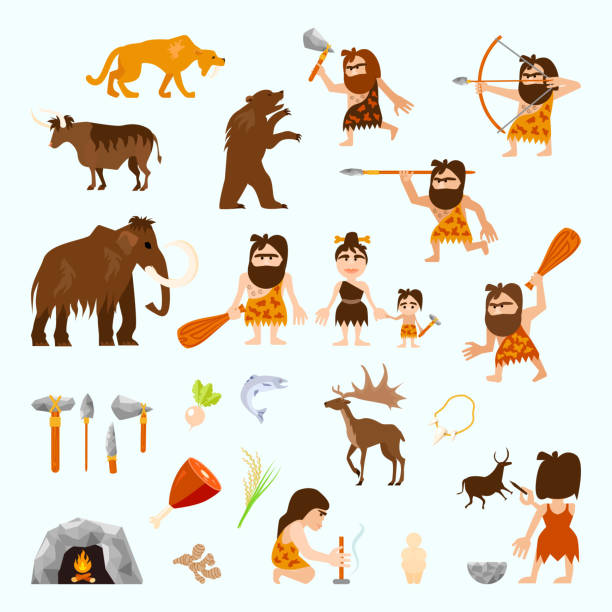 пещерный плоский набор иконок - cave bear stock illustrations