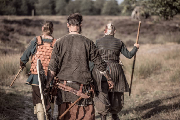 istock Viking warriors outdoors leading a scouting mission 1201157009