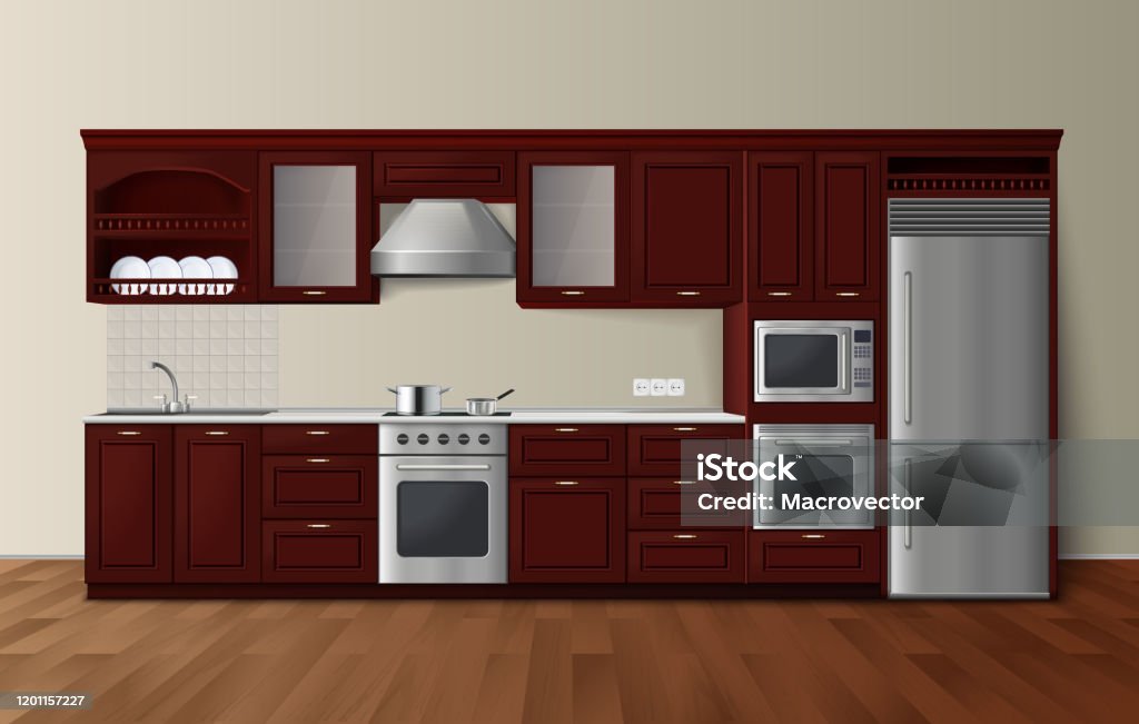 Kitchen Realistic Vector Luxury Kitchen Interior Realistic Stock Illustration - Download Image ...