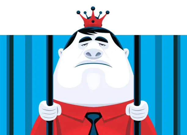 Vector illustration of business king in jail