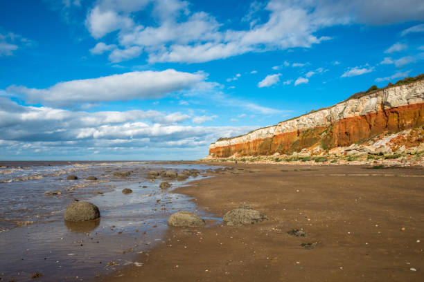 Hunstanton Cliffs Hunstanton Cliffs near Old Hunstantion on Norfolk coast, where white chalk overlays red limestone in a colourful formation. Known as the Candy Cliffs. east anglia stock pictures, royalty-free photos & images