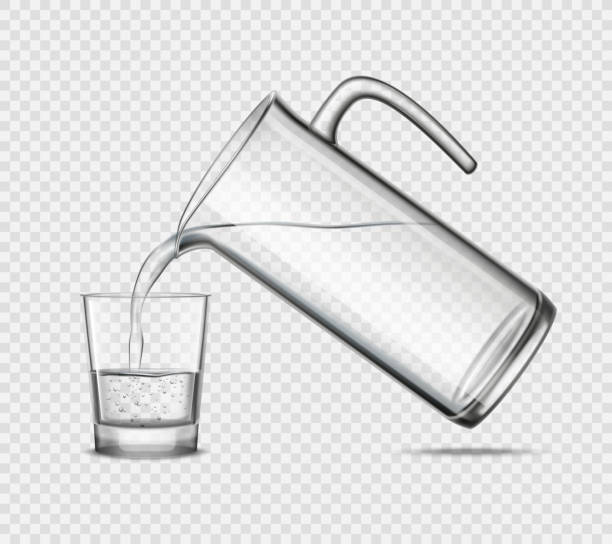 illustrations, cliparts, dessins animés et icônes de verser de l'eau dans le verre transparent - pouring jug water liquid
