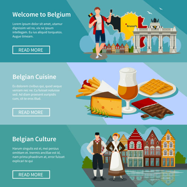 ilustrações de stock, clip art, desenhos animados e ícones de belgium flat banners - brussels waffle belgian waffle people