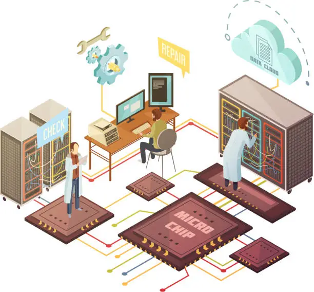 Vector illustration of isometric datacenter