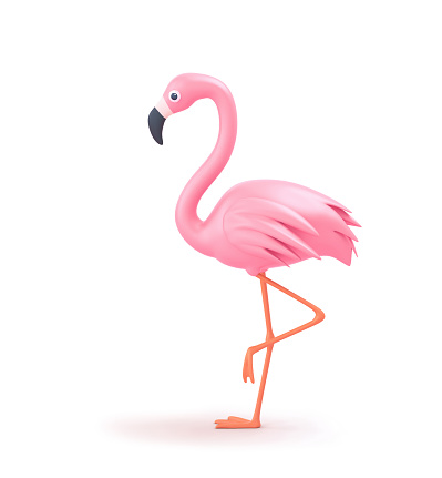 Pink flamingo isolated on white. 3D rendering with clipping path
