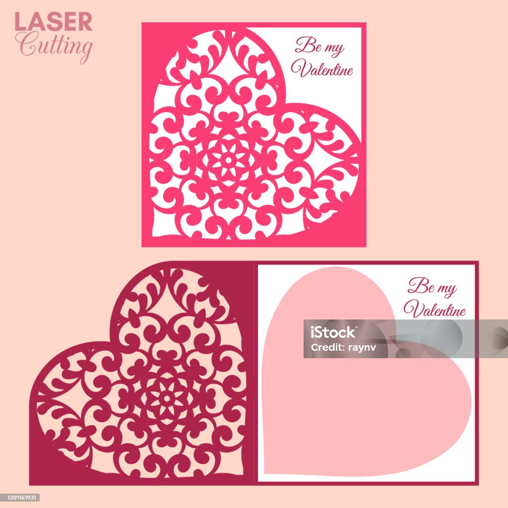Heart Patterned Card Laser Cut Template Of Fold Card With Patterned Heart For Brochures ...