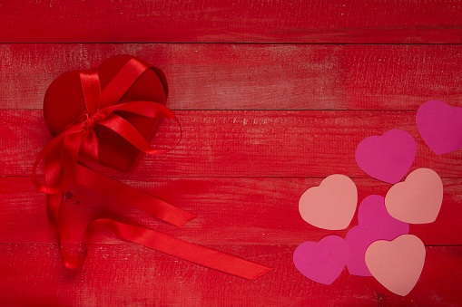 Heart Shape Gift Box on red wooden