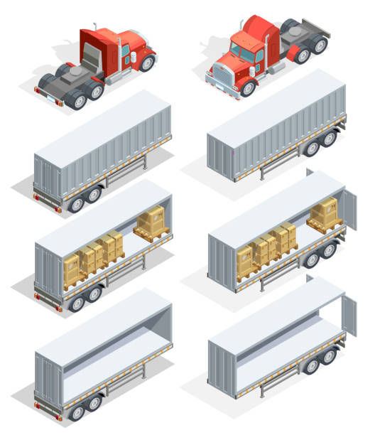 illustrations, cliparts, dessins animés et icônes de camion isométrique 3 - isometric truck traffic semi truck