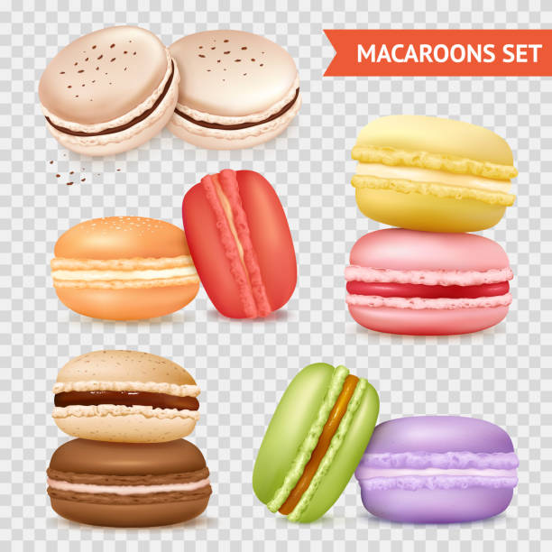 illustrations, cliparts, dessins animés et icônes de ensemble transparent de macarons - macaroon