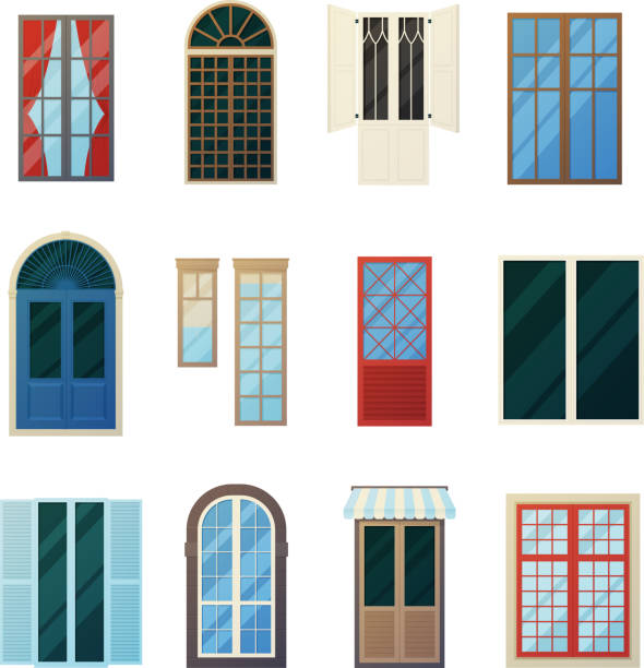 illustrazioni stock, clip art, cartoni animati e icone di tendenza di set di finestre - rectangle redecorate