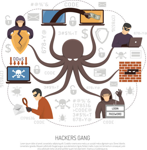 ilustraciones, imágenes clip art, dibujos animados e iconos de stock de hacker - red octopus