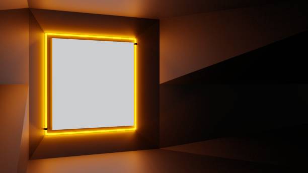 istock Abstract geometry lit by a neon orange square lamp 1201166070