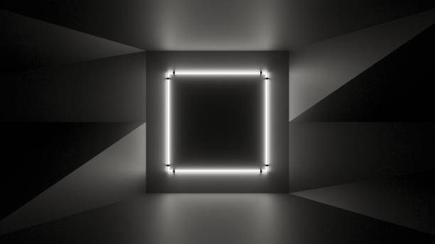 istock Abstract geometry lit by a neon white square lamp 1201166087