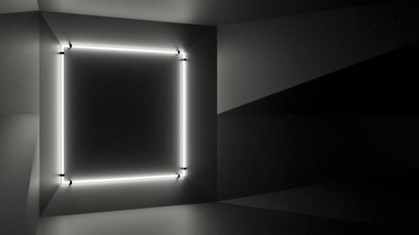 istock Abstract geometry lit by a neon white square lamp 1201166106