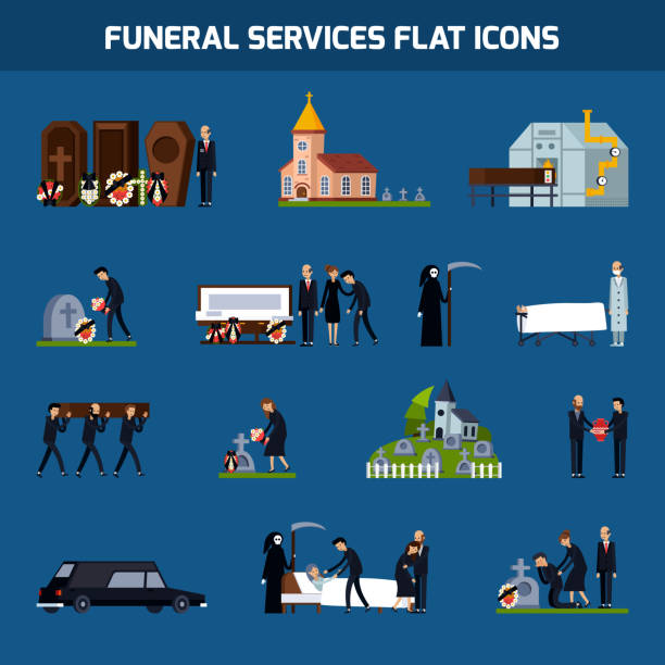 bildbanksillustrationer, clip art samt tecknat material och ikoner med begravningstjänster platta ikoner - blommor grav