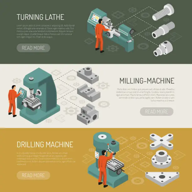 Vector illustration of isometric heavy industry horizontal banners