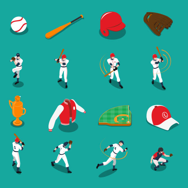 illustrations, cliparts, dessins animés et icônes de icônes isométriques de baseball - innings