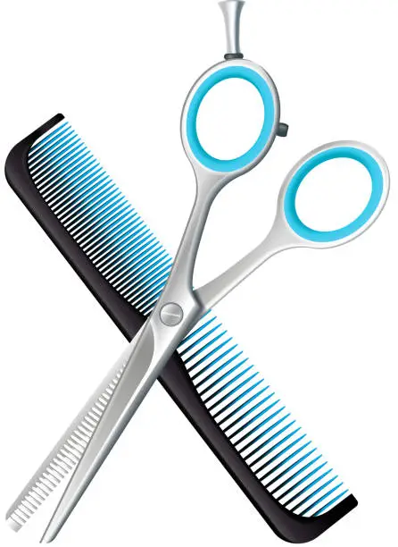 Vector illustration of comb and scissors