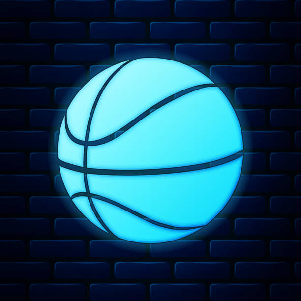 istock Glowing neon Basketball ball icon isolated on brick wall background. Sport symbol. Vector Illustration 1201169956