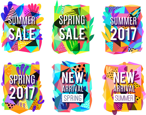 Season sales 6 modern colorful background banners collection for springand summer new arrivals  isolated vector illustration