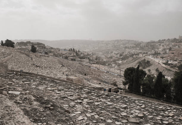 cimetière dec 2019 et vieille ville de jérusalem du mont des oliviers, israel - jerusalem judaism david tower photos et images de collection