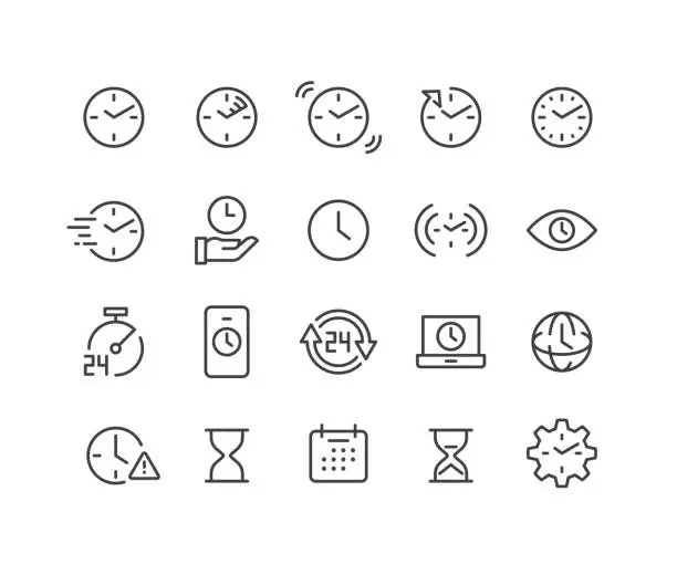 Vector illustration of Time and Clock Icons - Classic Line Series