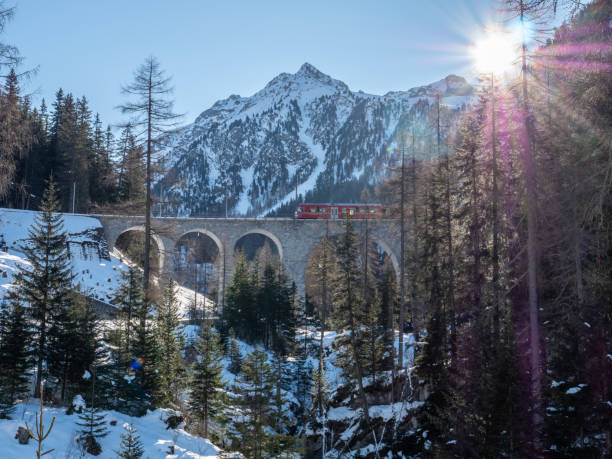 istock Viaduct with red train in Switzerland 1201170744
