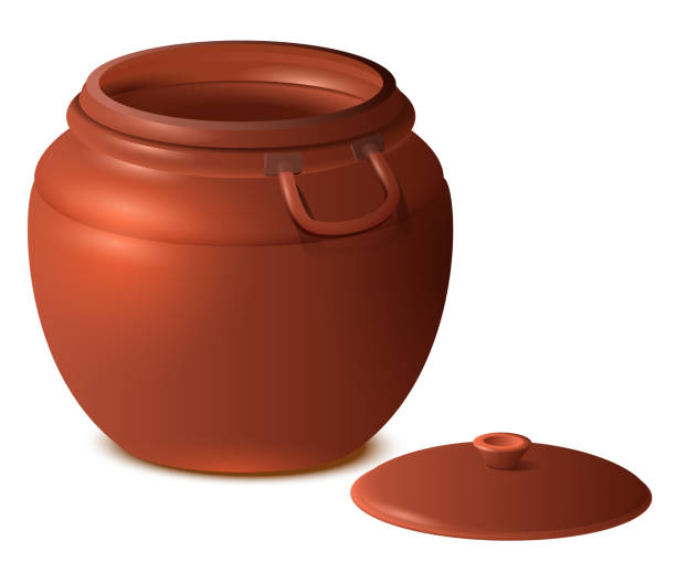 Big empty clay ceramic pot with lid 3d illustration Big empty clay ceramic pot with lid 3d illustration. Vector isolated on white earthenware stock illustrations