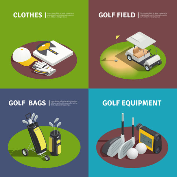 golf isometrische 2x2 - golf symbol icon set computer icon stock-grafiken, -clipart, -cartoons und -symbole