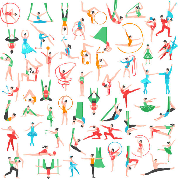 stockillustraties, clipart, cartoons en iconen met gymnastiek grote set - girls gym