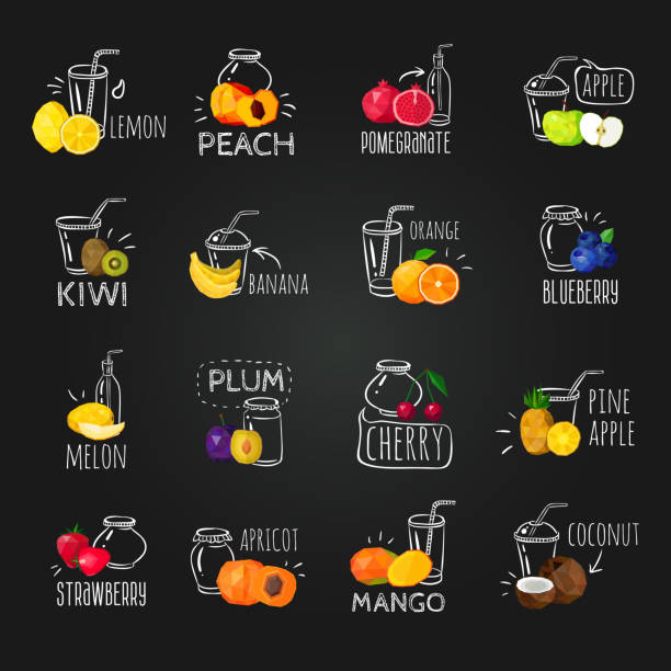 фрукты доска набор - food jar backgrounds breakfast stock illustrations