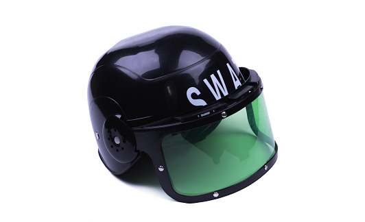 children Special Forces Helmet black plastic, object insulated, white background