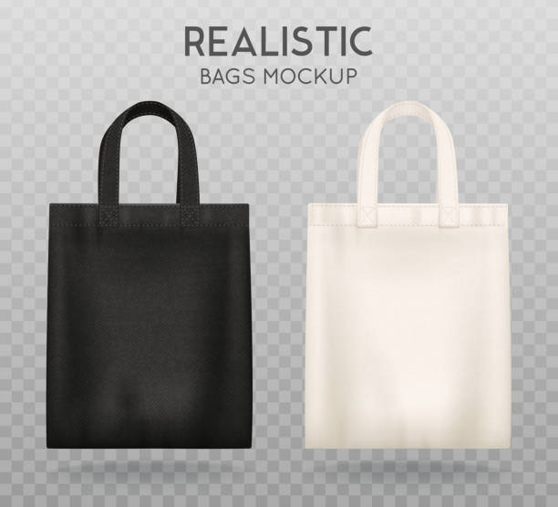black white bags mockup transparent Black and white tote shopping bags realistic corporate identity mock-up items template transparent background vector illustration reusable bag stock illustrations