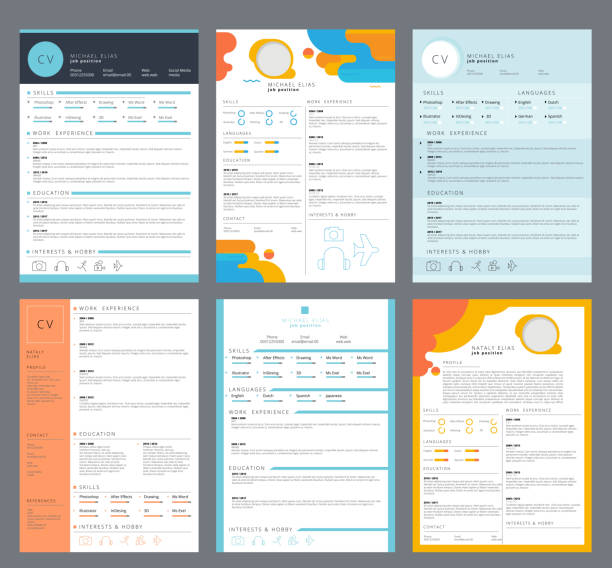 Resume template. Minimalist business curriculum elegant letter modern cv job search vector Resume template. Minimalist business curriculum elegant letter modern cv job search vector. Illustration cv for work, minimalist application interview simple letterhead design stock illustrations