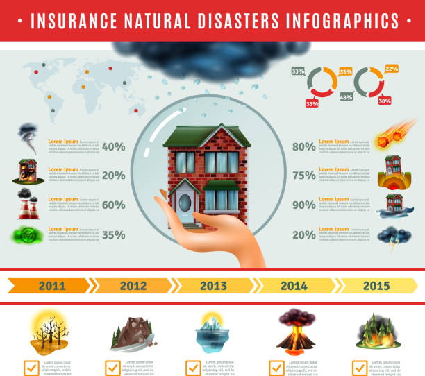 보험 자연 재해 인포 그래픽 - residential structure house water natural disaster stock illustrations