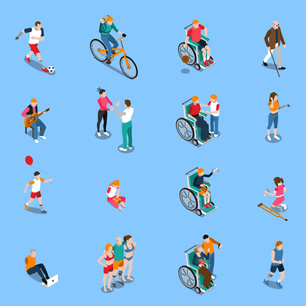 障害者等角投影 - working people physical impairment wheelchair点のイラスト素材／クリップアート素材／マンガ素材／アイコン素材