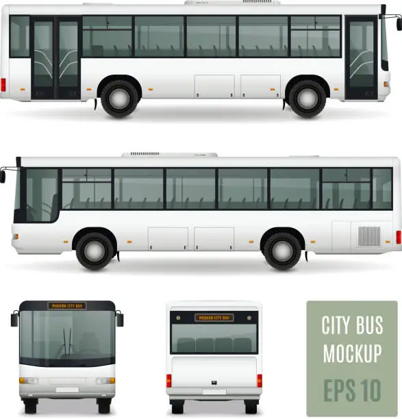 Vector illustration of city bus realistic ad template mockup