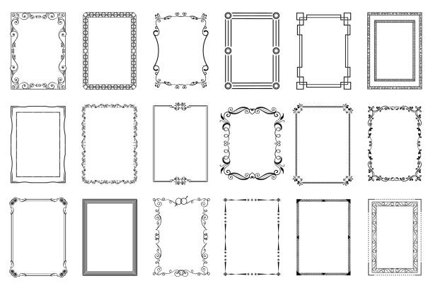 벡터 장식 프레임의 큰 세트 - shape bookplate label retro revival stock illustrations